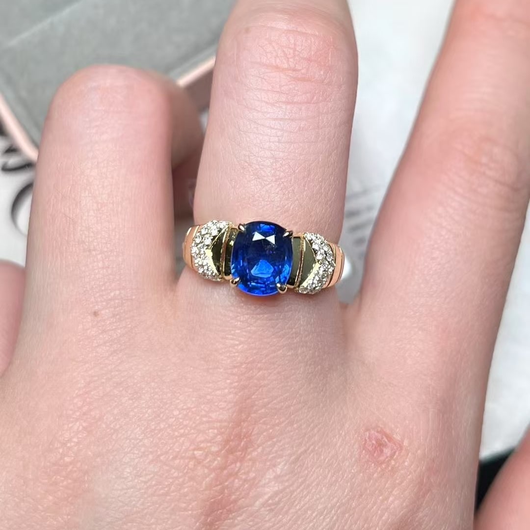 14k Gold 2.49 Ctw Natural Sapphire & Diamond Ring - 3