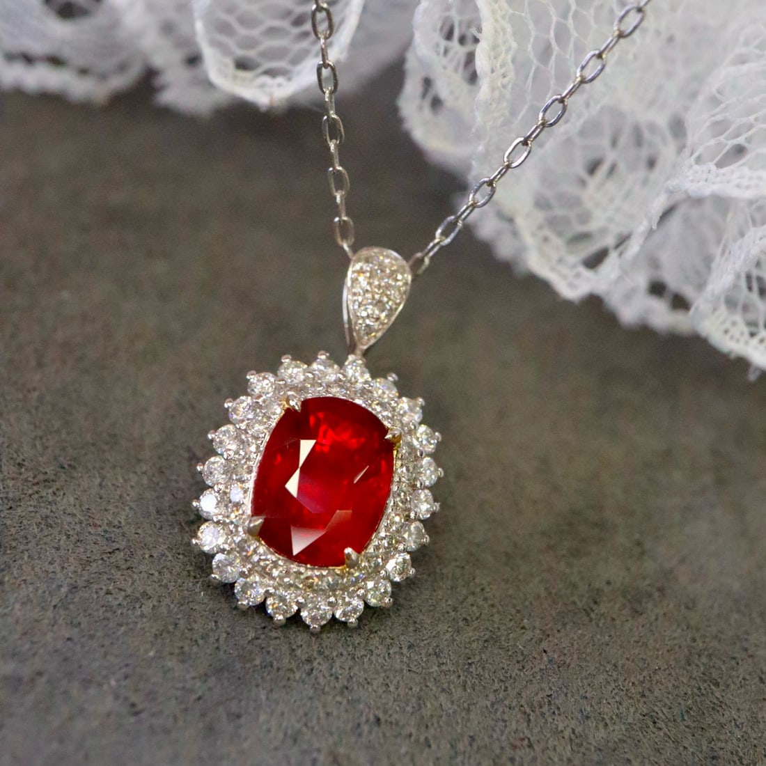 14k Gold 1.70 Ctw Natural Ruby & Diamond Pendant( Without Chain ) - 2