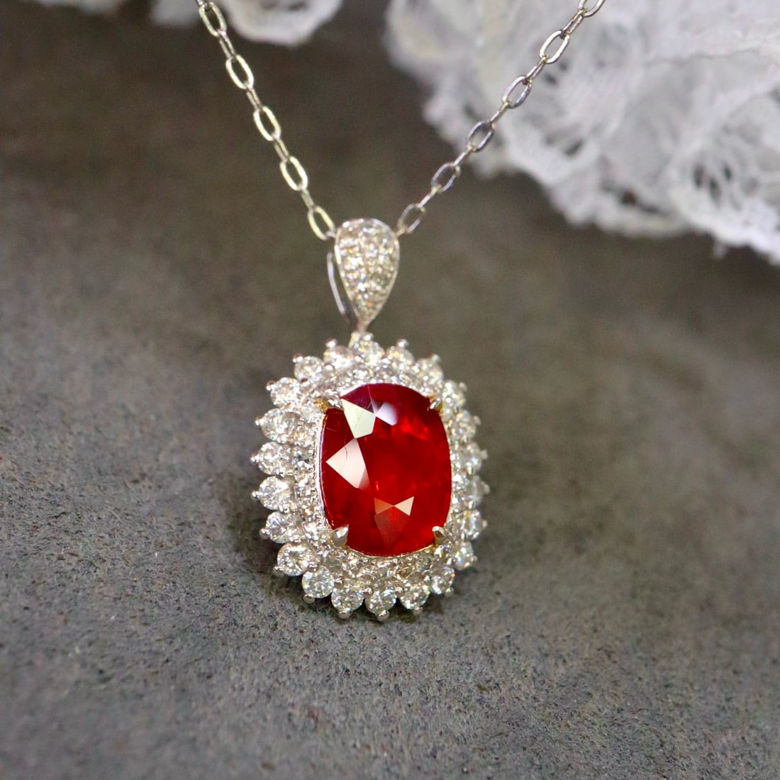 14k Gold 1.70 Ctw Natural Ruby & Diamond Pendant( Without Chain ) - 4