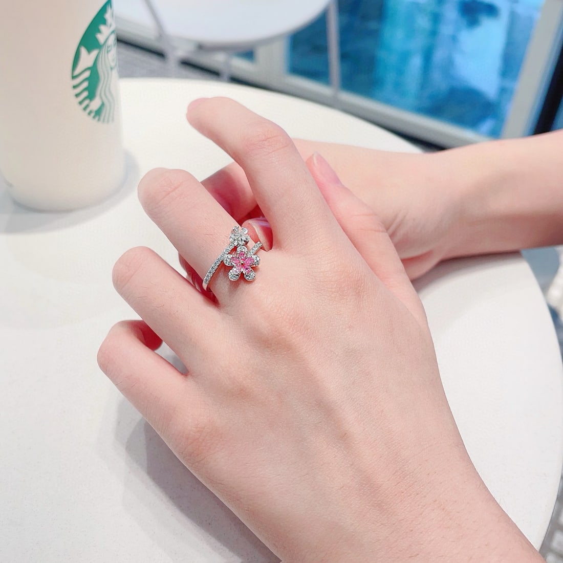 14k Gold 0.62 Ctw Natural Pink Diamond & Diamond & Flowers Ring - 2