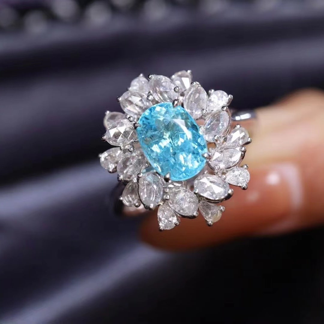 14k Gold 2.32 Ctw Natural Paraiba Tourmaline & Diamond Ring - 2