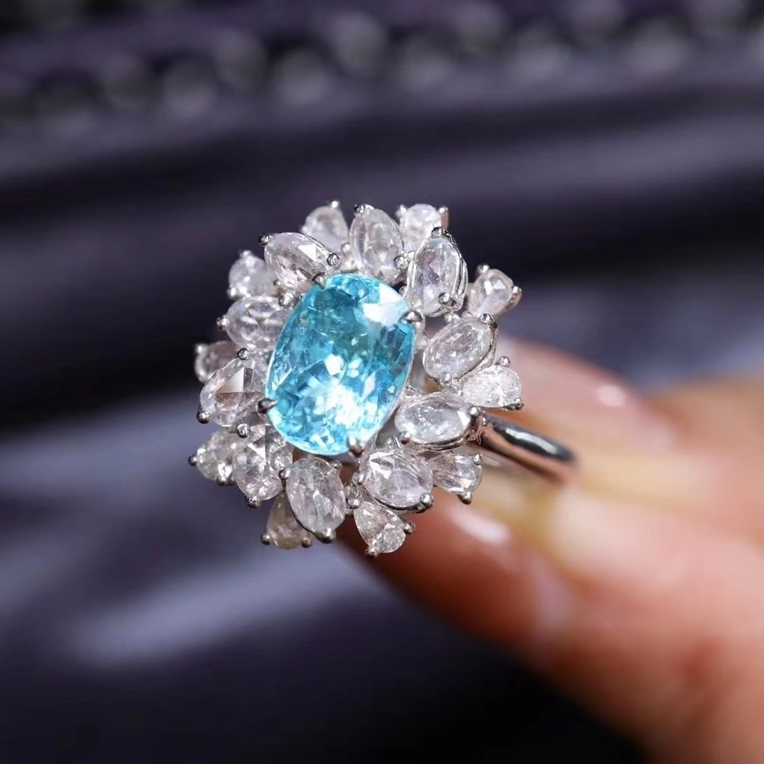 14k Gold 2.32 Ctw Natural Paraiba Tourmaline & Diamond Ring - 7