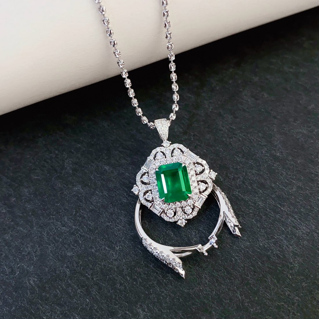 14k Gold 3.03 Ctw Vivid Green Natural Emerald & Diamond Ring/pendant( Without Chain ) - 4