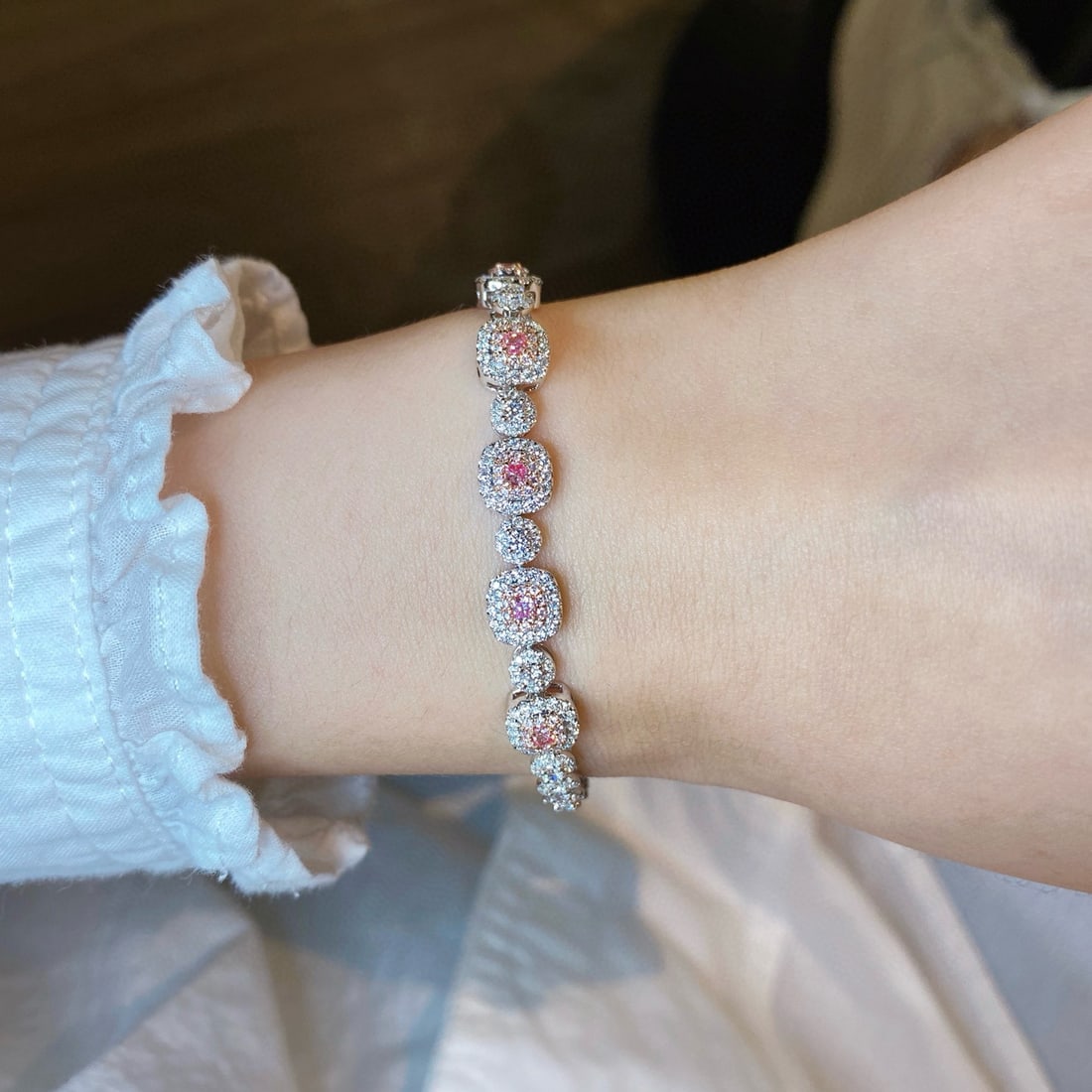 14k Gold 2.95 Ctw Natural Pink Diamond & Diamond Bracelet - 6