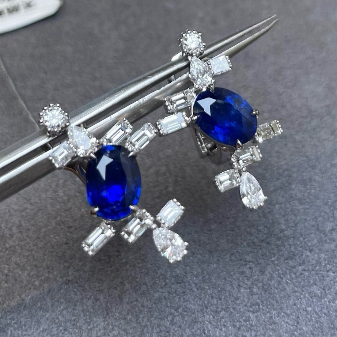 14k Gold 4.10 Ctw Natural Sapphire & Diamond Earrings - 2
