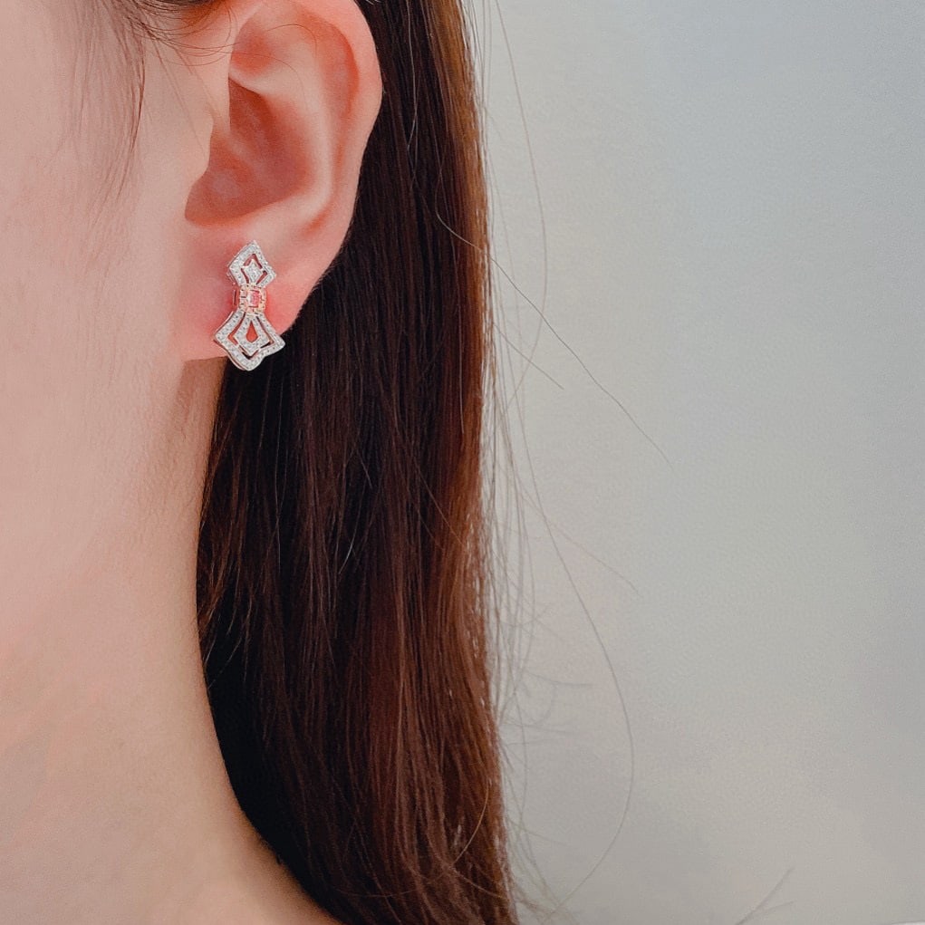 14k Gold 0.42 Ctw Natural Pink Diamond & Diamond Earrings - 2