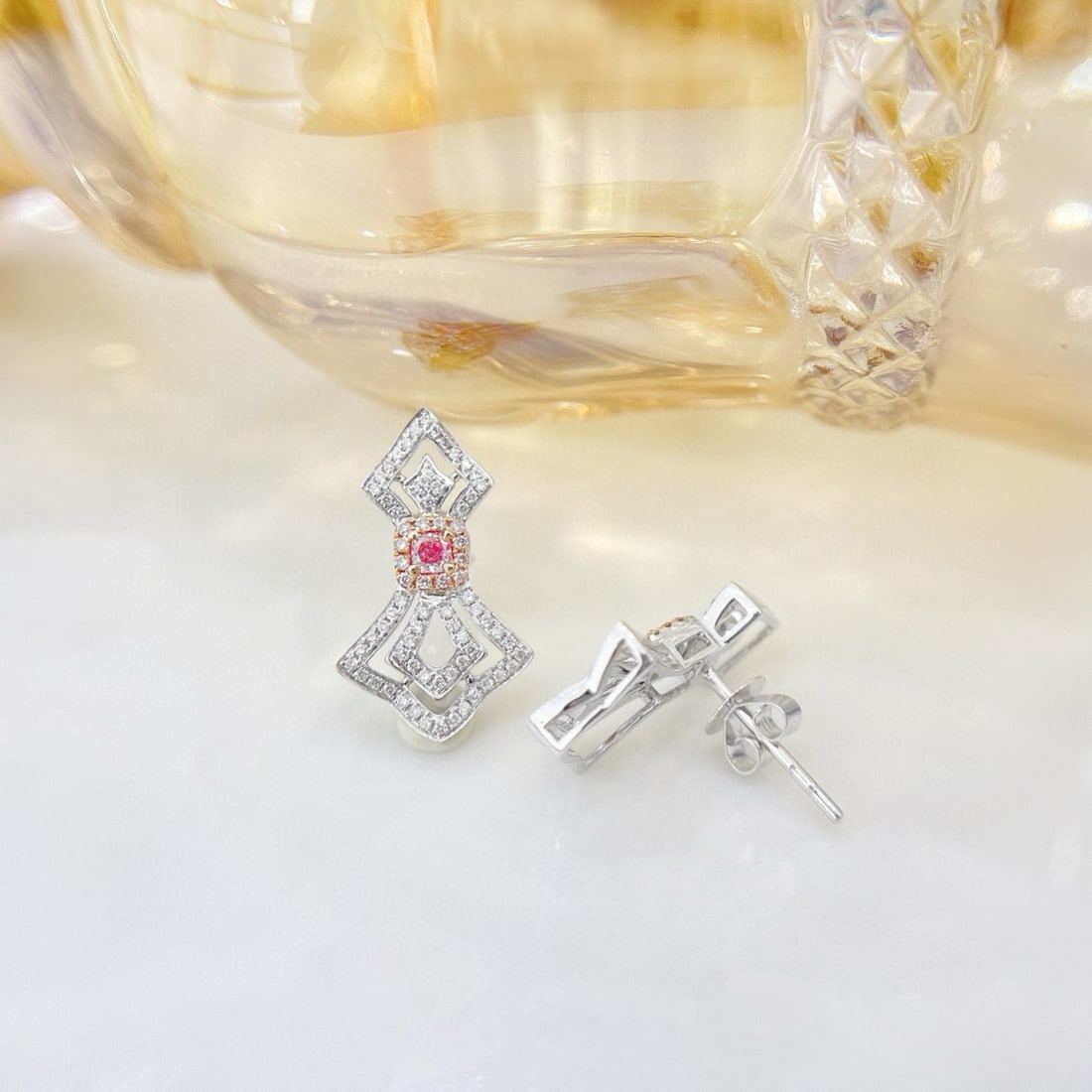 14k Gold 0.42 Ctw Natural Pink Diamond & Diamond Earrings - 4