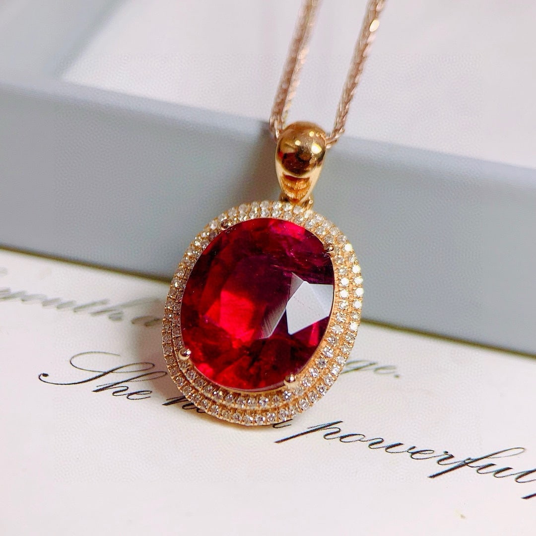 14k Gold 6.61 Ctw Natural Tourmaline & Diamond Pendant( Without Chain ) - 2