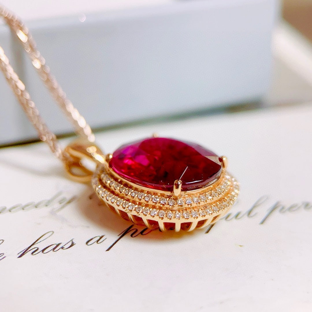 14k Gold 6.61 Ctw Natural Tourmaline & Diamond Pendant( Without Chain ) - 3