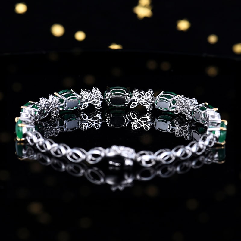 14k Gold 9.83 Ctw Vivid Green Natural Emerald & Sapphire Bracelet - 3