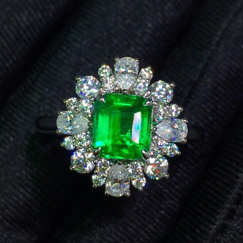 14k Gold 1.18 Ct Vivid Green Natural Emerald & Diamond Ring/pendant( Without Chain ) - 2