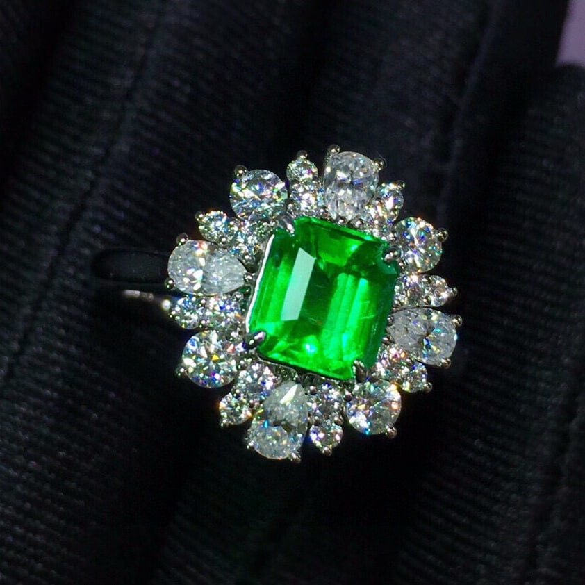 14k Gold 1.18 Ct Vivid Green Natural Emerald & Diamond Ring/pendant( Without Chain ) - 4