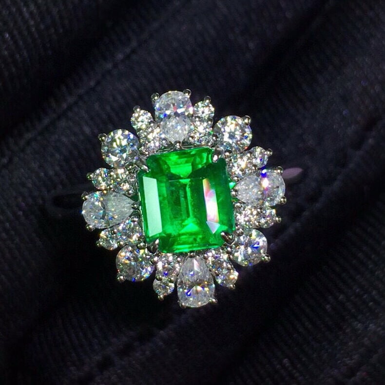 14k Gold 1.18 Ct Vivid Green Natural Emerald & Diamond Ring/pendant( Without Chain ) - 6