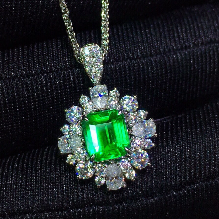 14k Gold 1.18 Ct Vivid Green Natural Emerald & Diamond Ring/pendant( Without Chain ) - 7