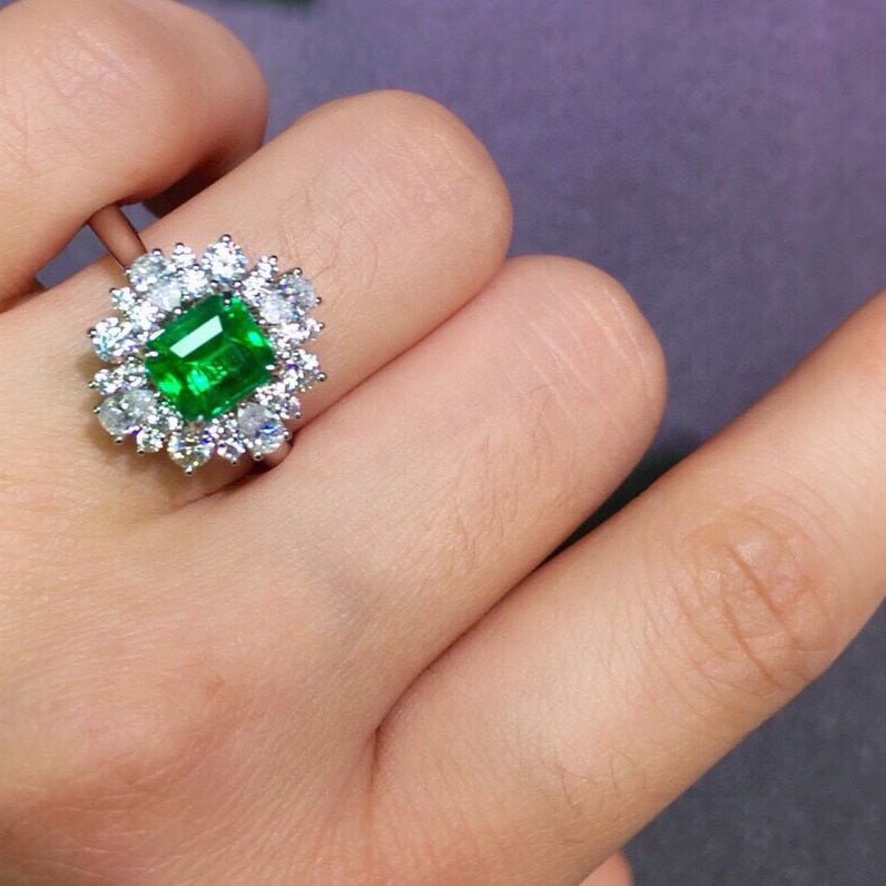 14k Gold 1.18 Ct Vivid Green Natural Emerald & Diamond Ring/pendant( Without Chain ) - 8