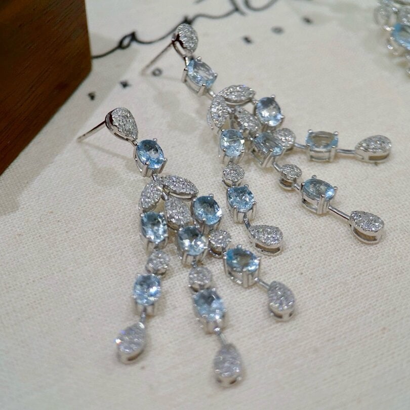 14k Gold 2.56 Ctw Natural Aquamarine & Diamond Earrings - 2