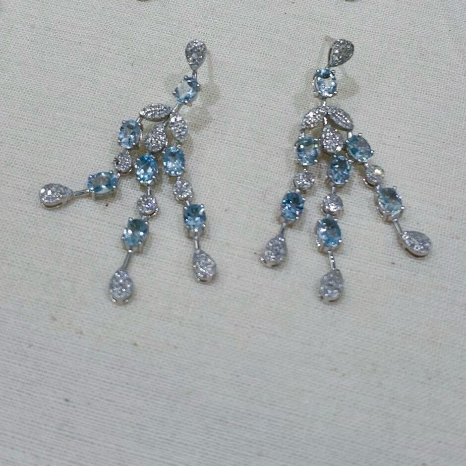 14k Gold 2.56 Ctw Natural Aquamarine & Diamond Earrings - 5