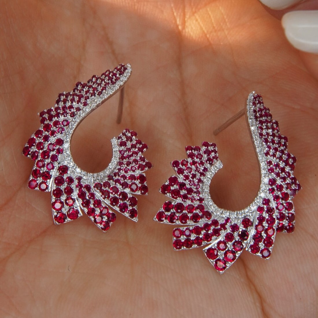 14k Gold 2.70 Ctw Vivid Red Natural Ruby & Diamond Earrings - 2