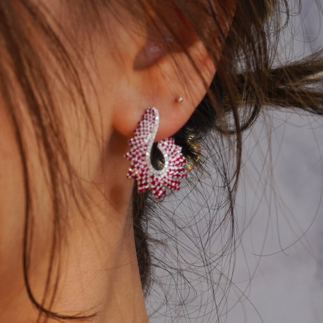 14k Gold 2.70 Ctw Vivid Red Natural Ruby & Diamond Earrings - 4