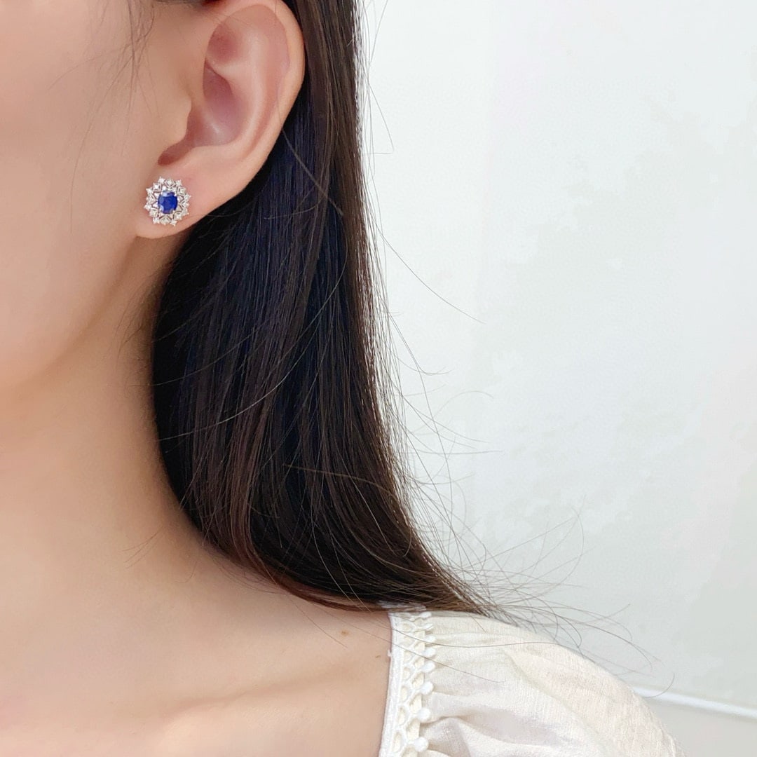 14k Gold 1.45 Ctw Natural Sapphire & Diamond Earrings - 2