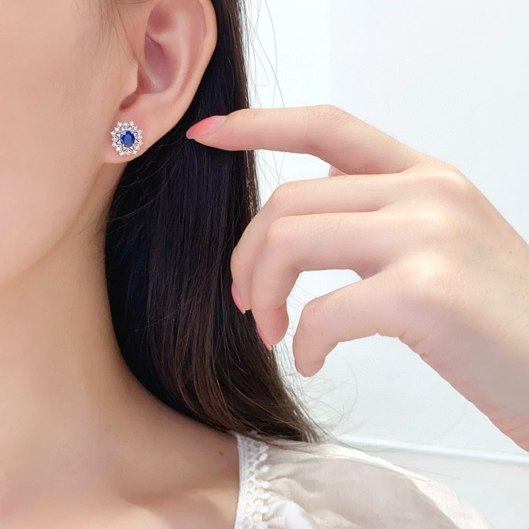 14k Gold 1.45 Ctw Natural Sapphire & Diamond Earrings - 3