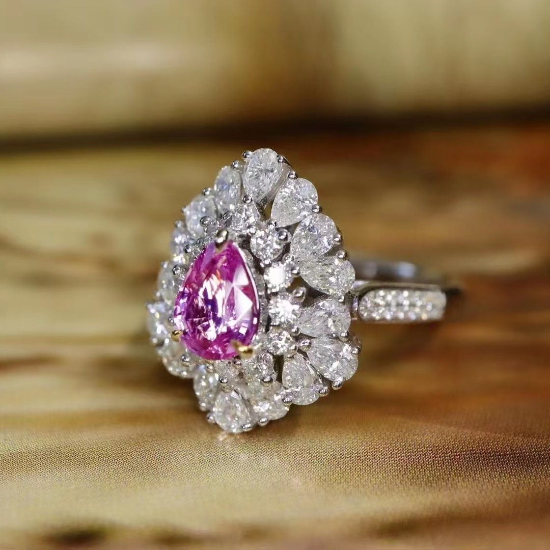 14k Gold 2.80 Ctw Natural Padparadscha Sapphire & Diamond Ring - 2