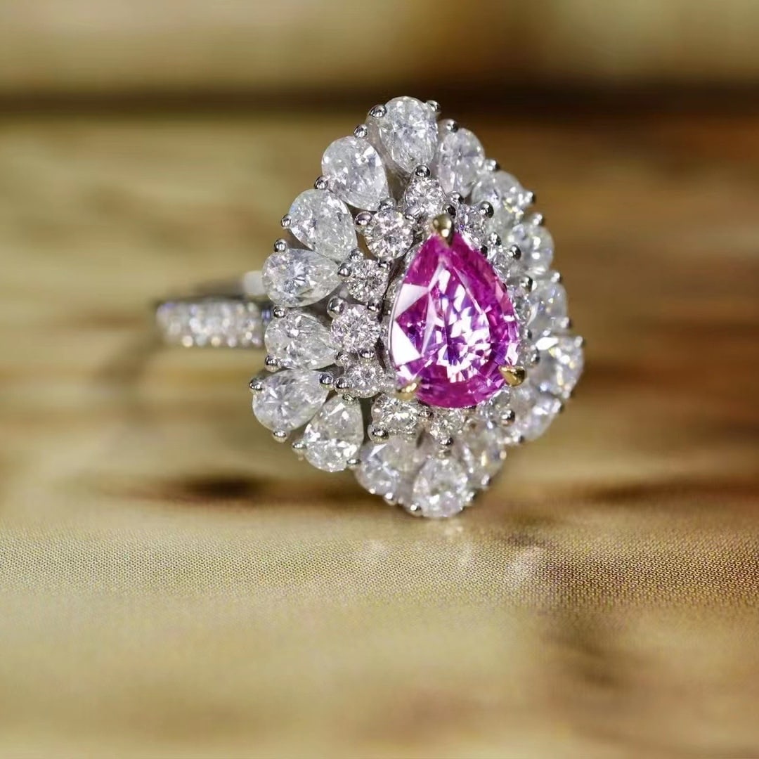 14k Gold 2.80 Ctw Natural Padparadscha Sapphire & Diamond Ring - 3