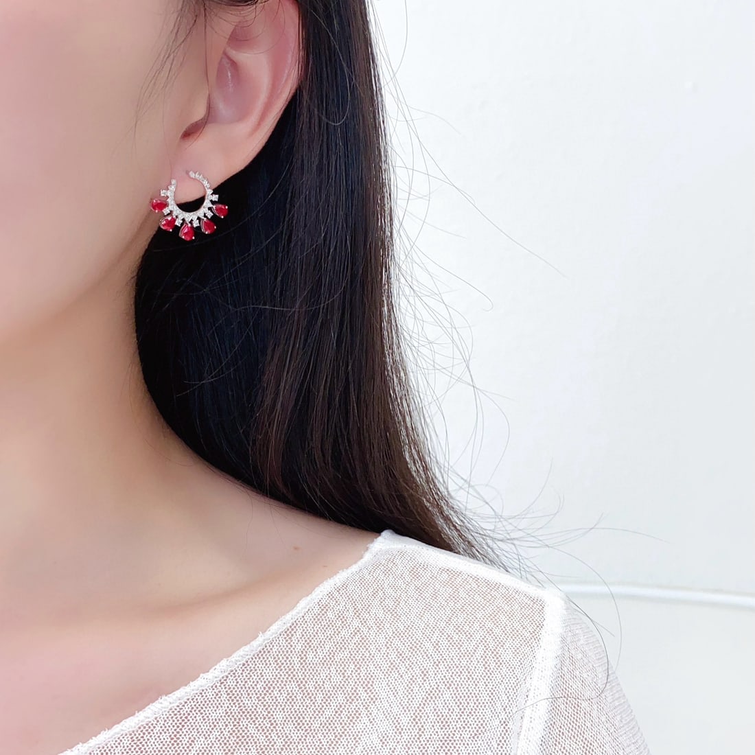 14k Gold 2.3 Ctw Vivid Red Natural Ruby & Diamond Earrings - 2