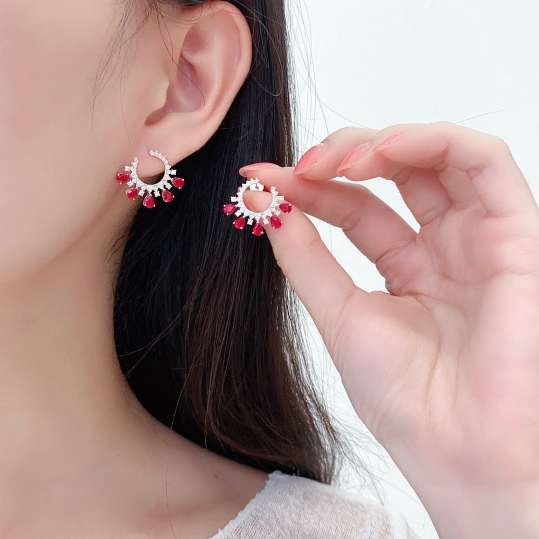 14k Gold 2.3 Ctw Vivid Red Natural Ruby & Diamond Earrings - 6