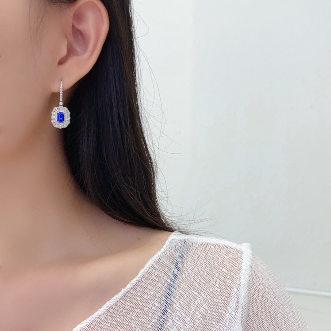 14k Gold 3.00 Ctw Natural Sapphire & Diamond Earrings - 2