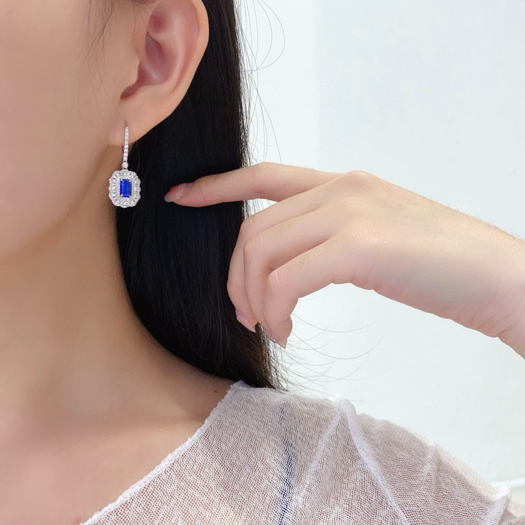 14k Gold 3.00 Ctw Natural Sapphire & Diamond Earrings - 3