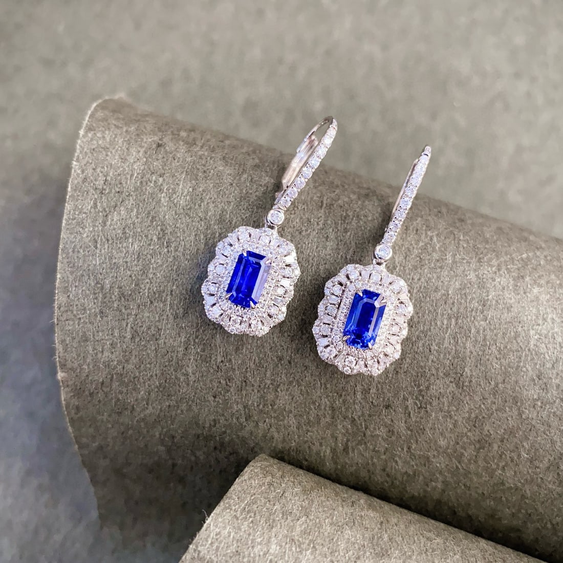 14k Gold 3.00 Ctw Natural Sapphire & Diamond Earrings - 5