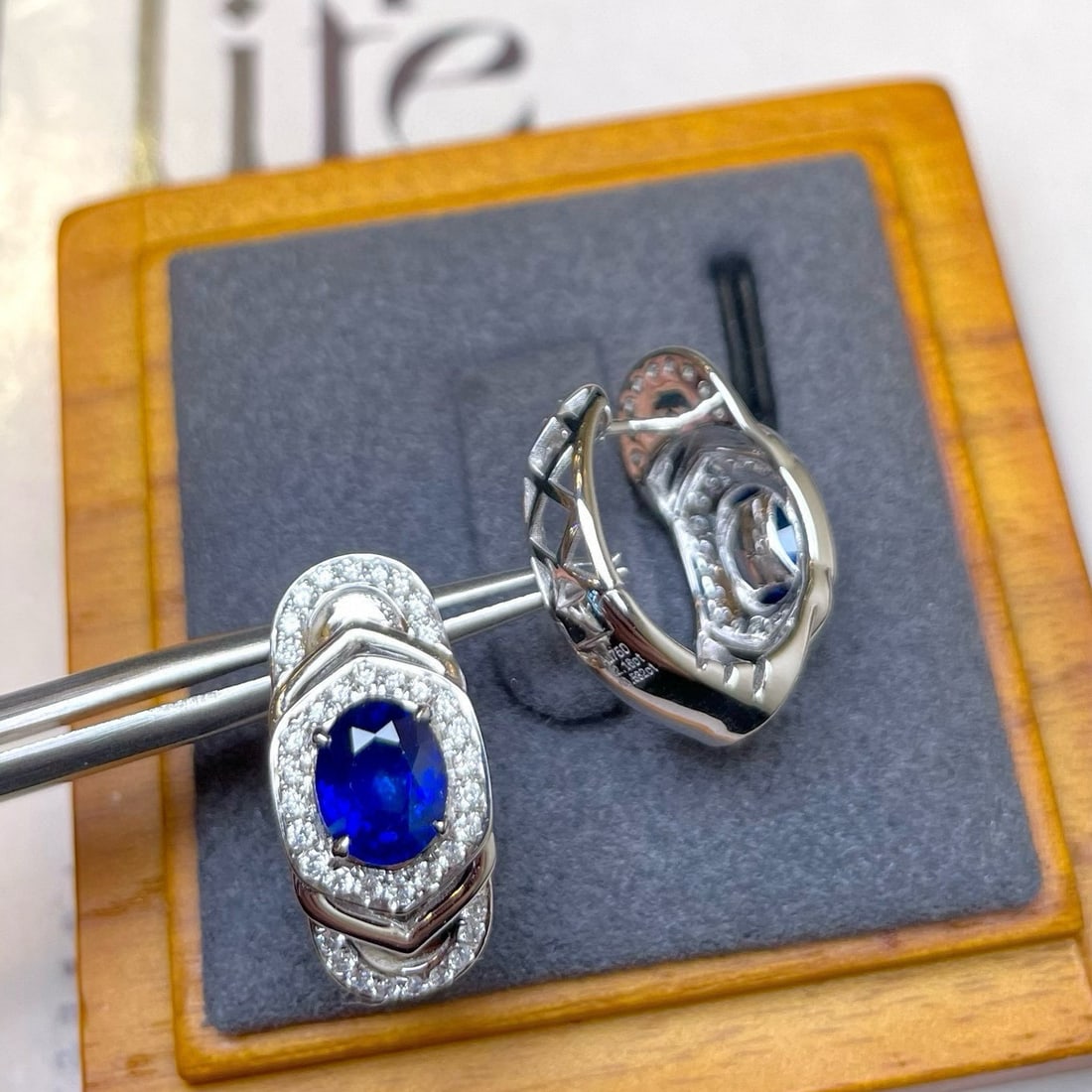 14k Gold 2.69 Ctw Natural Sapphire & Diamond Earrings - 3