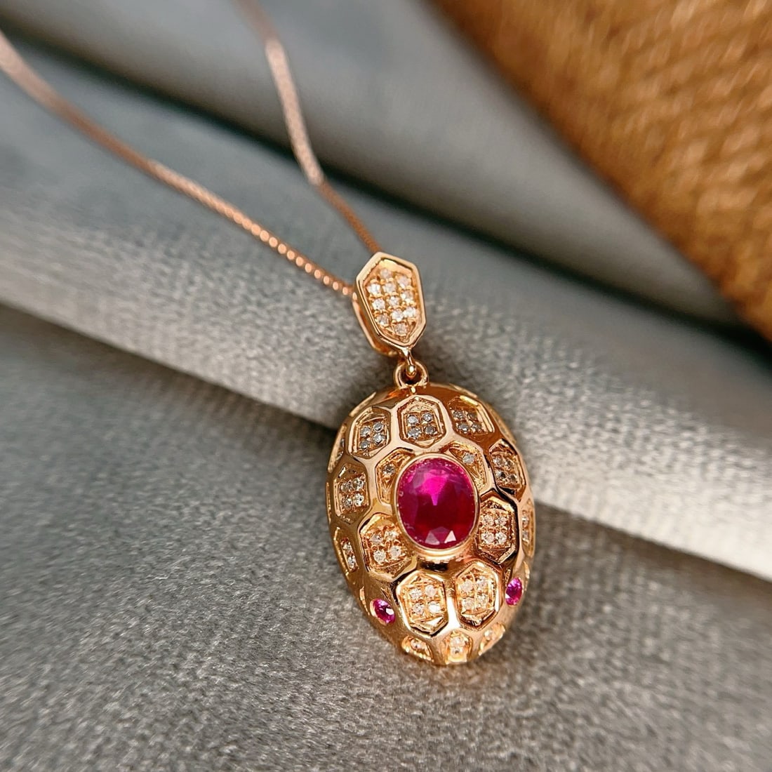 14k Gold 0.55 Ct Natural Ruby & Diamond Pendant( Without Chain ) - 4