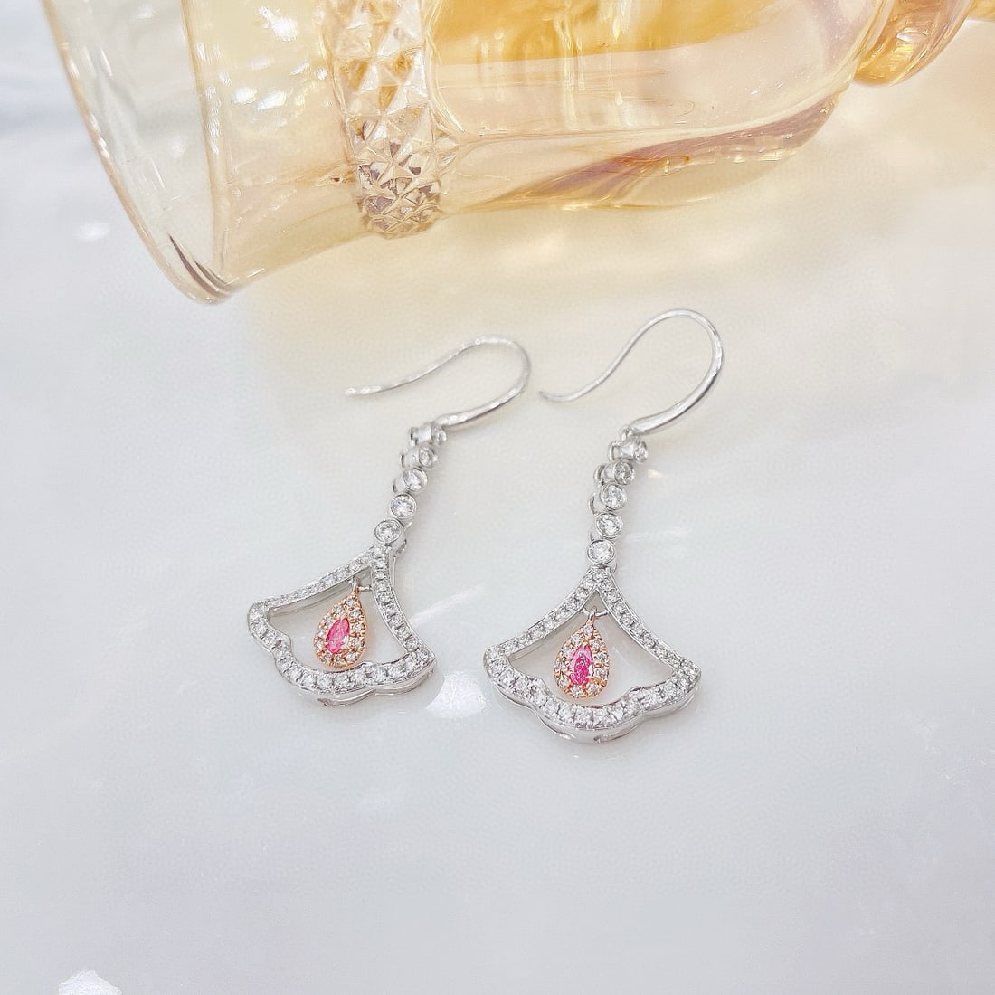 14k Gold 1.00 Ctw Natural Pink Diamond & Diamond Earrings - 2