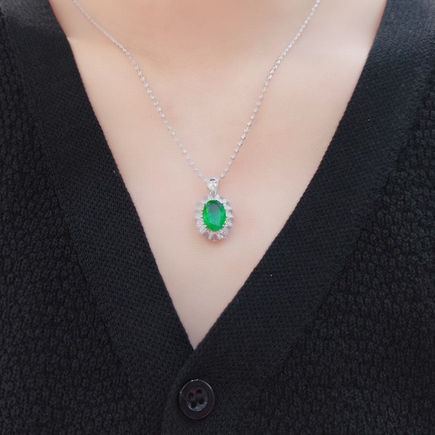 14k Gold 2.87 Ctw Vivid Green Natural Emerald & Diamond Pendant( Without Chain ) - 3