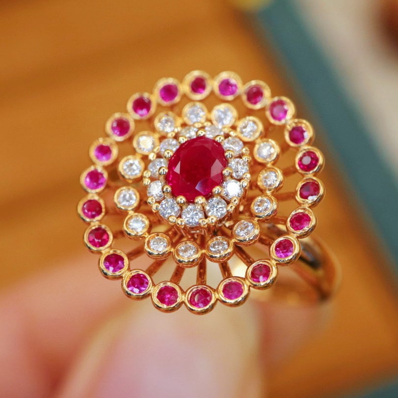 14k Gold 0.80 Ctw Vivid Red Natural Ruby & Ruby Ring - 2