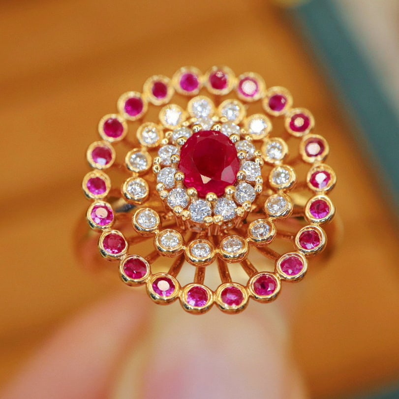 14k Gold 0.80 Ctw Vivid Red Natural Ruby & Ruby Ring - 3