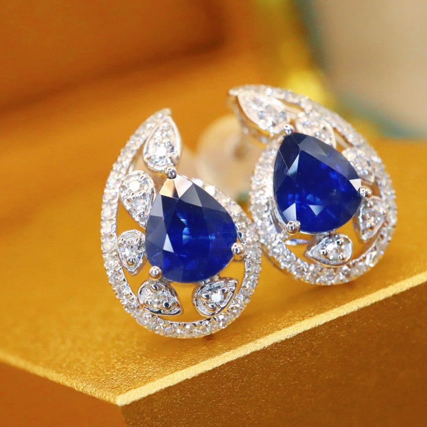 14k Gold 1.80 Ctw Natural Sapphire & Diamond Earrings - 3