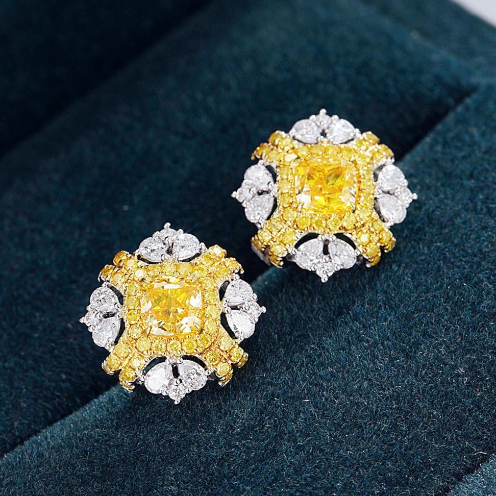 14k Gold 1.85 Ctw Natural Yellow Diamond & Diamond Earrings - 4