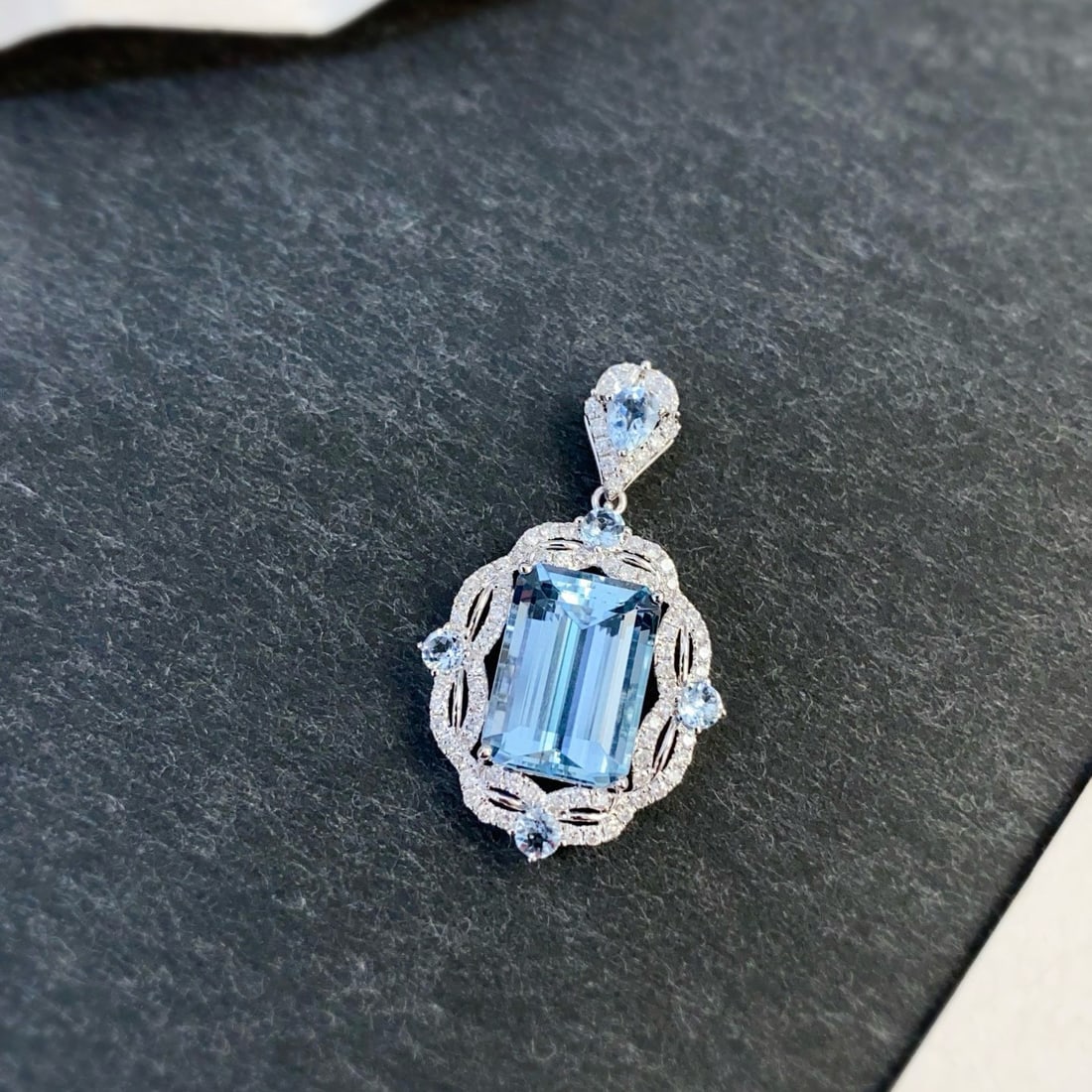 14k Gold 4.21 Ctw Natural Aquamarine & Diamond Pendant( Without Chain ) - 2