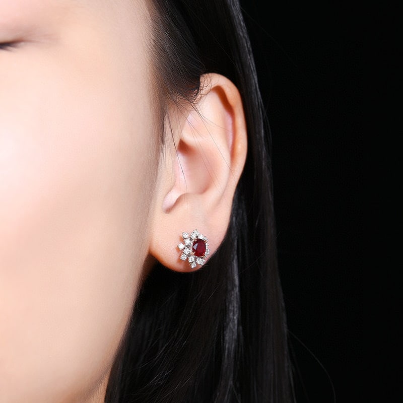 14k Gold 1.23 Ctw Natural Ruby & Diamond Earrings - 7