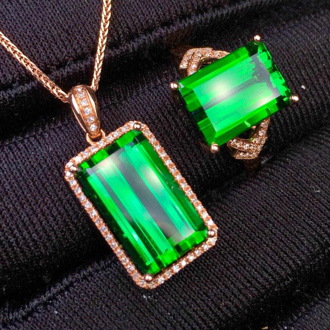 14k Gold 13.02 Ct Natural Tourmaline & Diamond Jewelry Set - 2