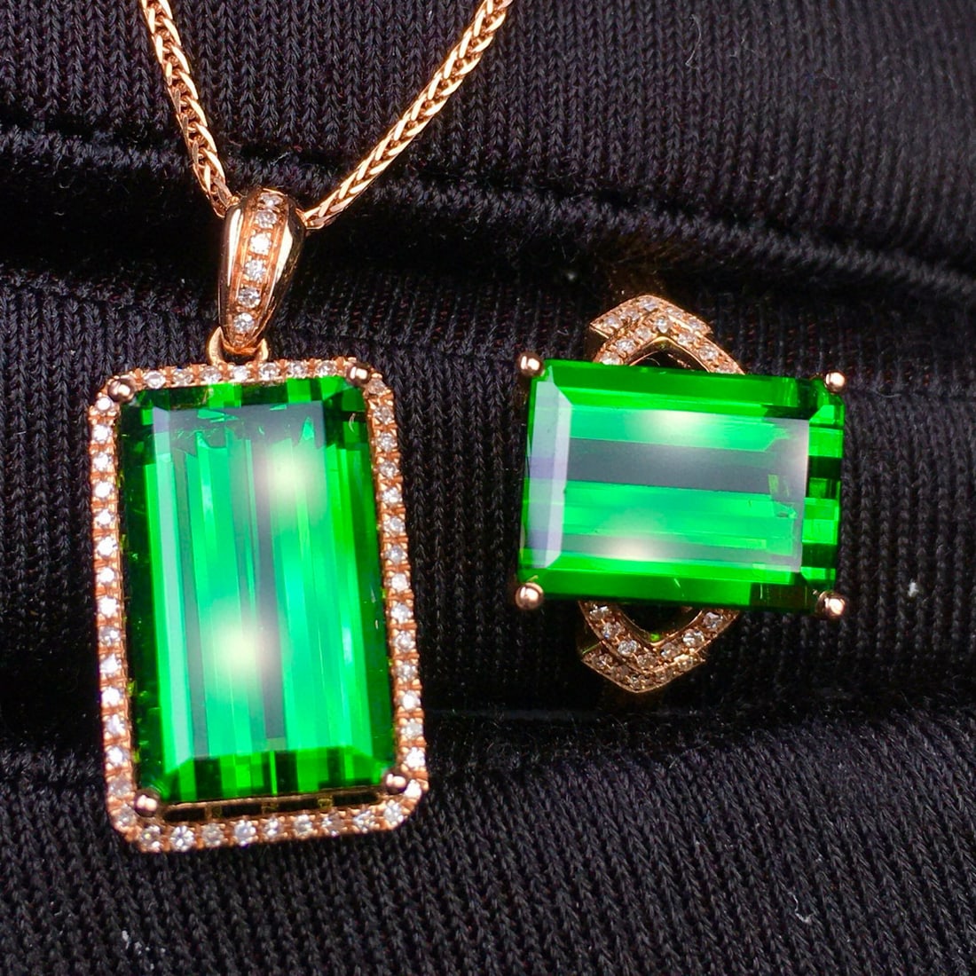 14k Gold 13.02 Ct Natural Tourmaline & Diamond Jewelry Set - 4