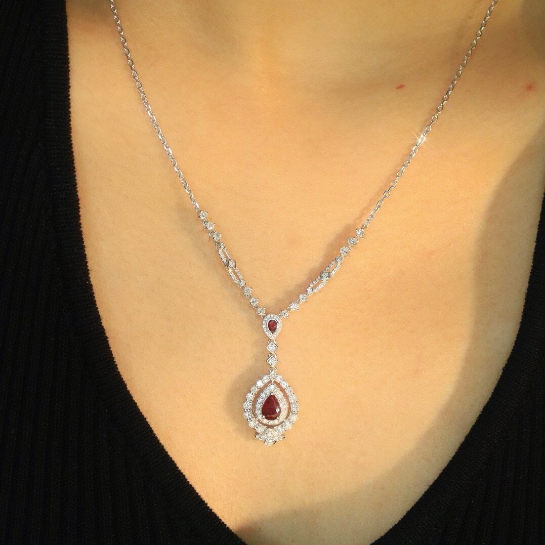 14k Gold 2.91 Ctw Natural Ruby & Diamond Jewelry Set - 2