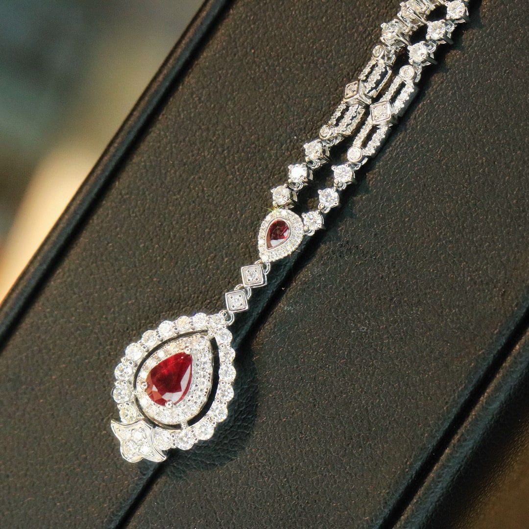 14k Gold 2.91 Ctw Natural Ruby & Diamond Jewelry Set - 7