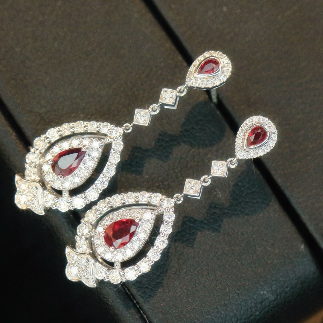 14k Gold 2.91 Ctw Natural Ruby & Diamond Jewelry Set - 8