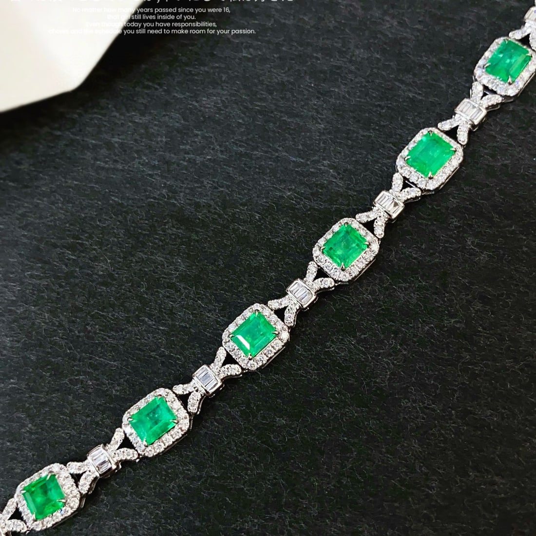 14k Gold 4.53 Ctw Vivid Green Natural Emerald & Diamond Bracelet - 2