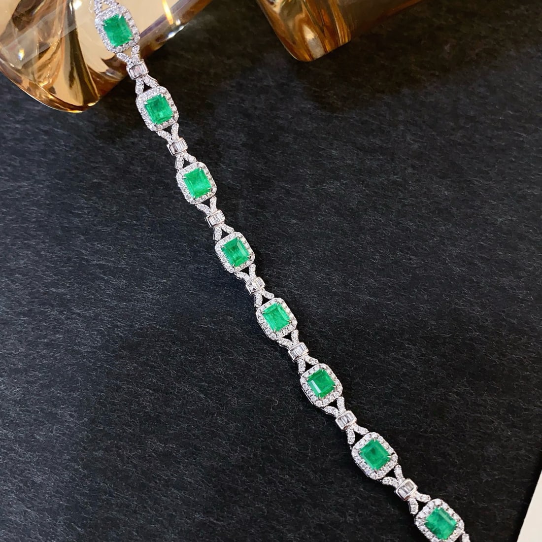 14k Gold 4.53 Ctw Vivid Green Natural Emerald & Diamond Bracelet - 3
