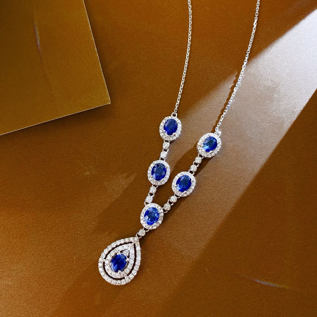 14k Gold 3.5 Ctw Natural Sapphire & Diamond Necklace - 7